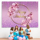 Load image into Gallery viewer, Lofaris Glitter Purple Rose And Balloon Happy Birthday Backdrop