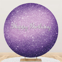 Lofaris Glitter Purple Theme Happy Birthday Circle Backdrop
