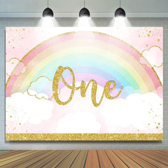 Lofaris Glitter Rainbow And Cloud Happy 1St Birthday Backdrop
