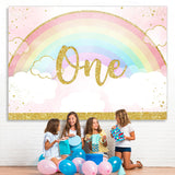 Load image into Gallery viewer, Lofaris Glitter Rainbow And Cloud Happy 1St Birthday Backdrop
