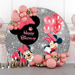 Lofaris Glitter Red Balloons Mouse Round Birthday Backdrop