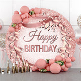 Load image into Gallery viewer, Lofaris Glitter Rose Gold Wreath Happy Birthday Round Backdrop