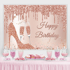 Lofaris Glitter Rose Golden High Heels Happy Birthday Backdrop