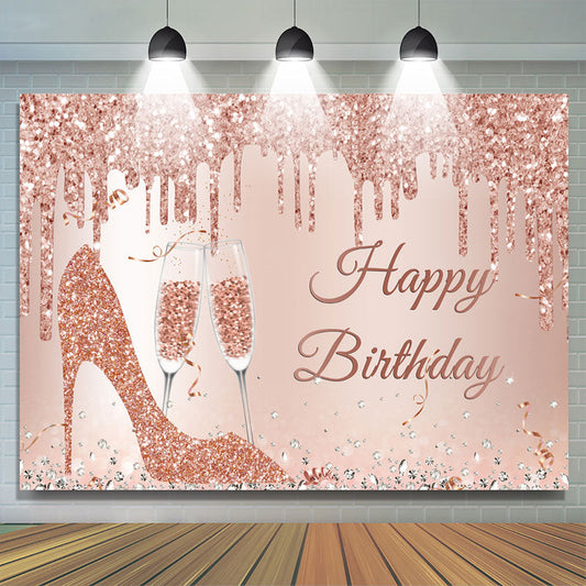 Lofaris Glitter Rose Golden High Heels Happy Birthday Backdrop