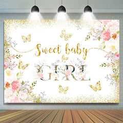 Lofaris Glitter Sfloral Weet Girl Butterfly Baby Shower Backdrop