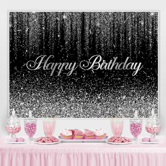 Lofaris Glitter Silver And Black Birthday Backdrop Decoration