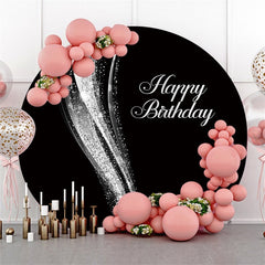Lofaris Glitter Silver And Black Happy Birthday Circle Backdrop
