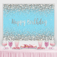 Lofaris Glitter Silver And Blue Happy Birthday theme Backdrop