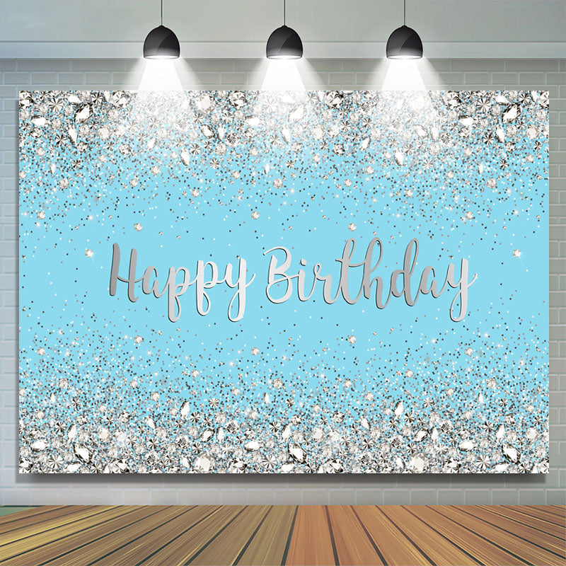 Diamond Blue Theme Happy Birthday Backdrop For Party - Lofaris