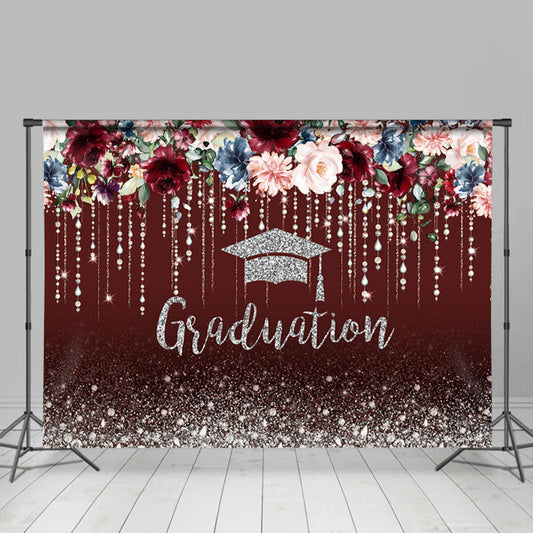 Lofaris Glitter Silver And Burgundy Flower Graduation Backdrop