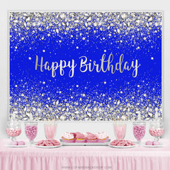 Lofaris Glitter Silver And Navy Blue Happy Birthday Backdrop