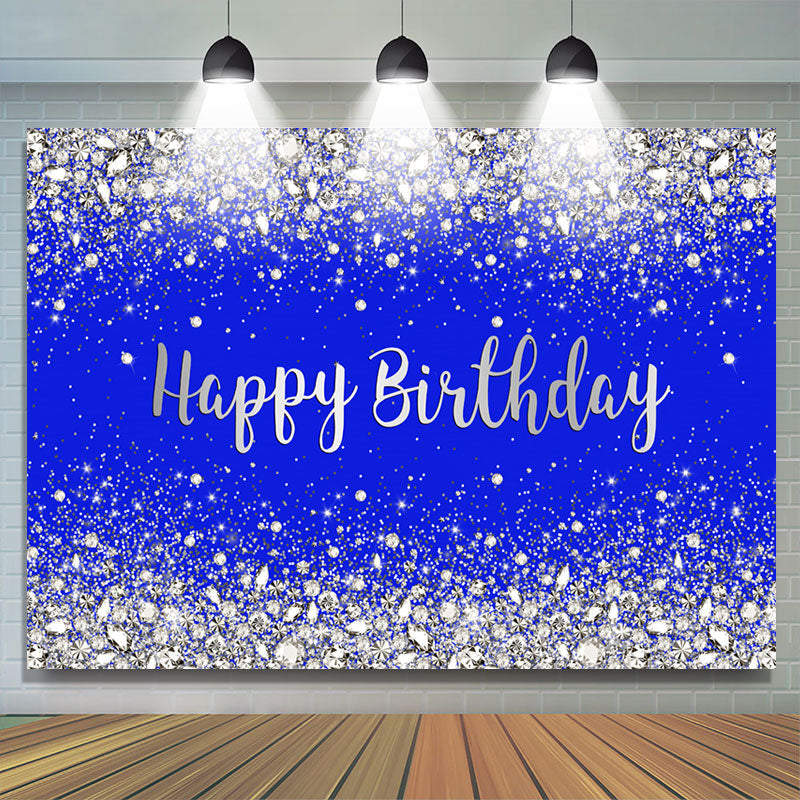 Lofaris Glitter Silver And Navy Blue Happy Birthday Backdrop