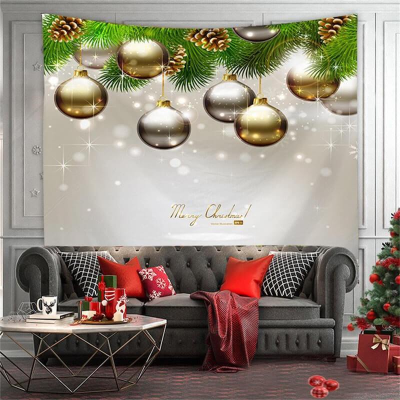 Lofaris Glitter Silver Ball Merry Christmas Theme Wall Tapestry
