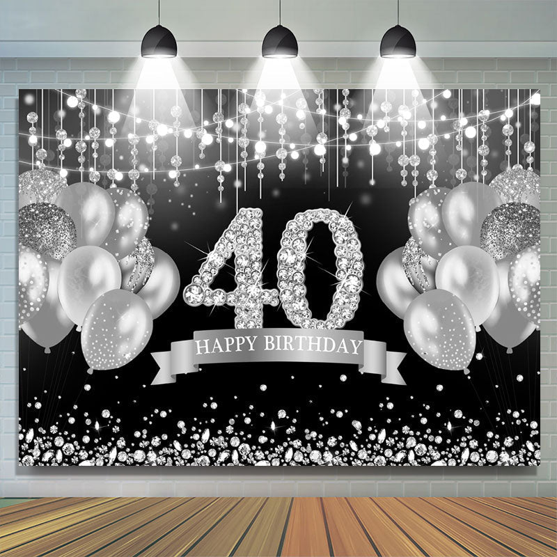 Lofaris Glitter Silver Balloon Happy 40Th Birthday Backdrop