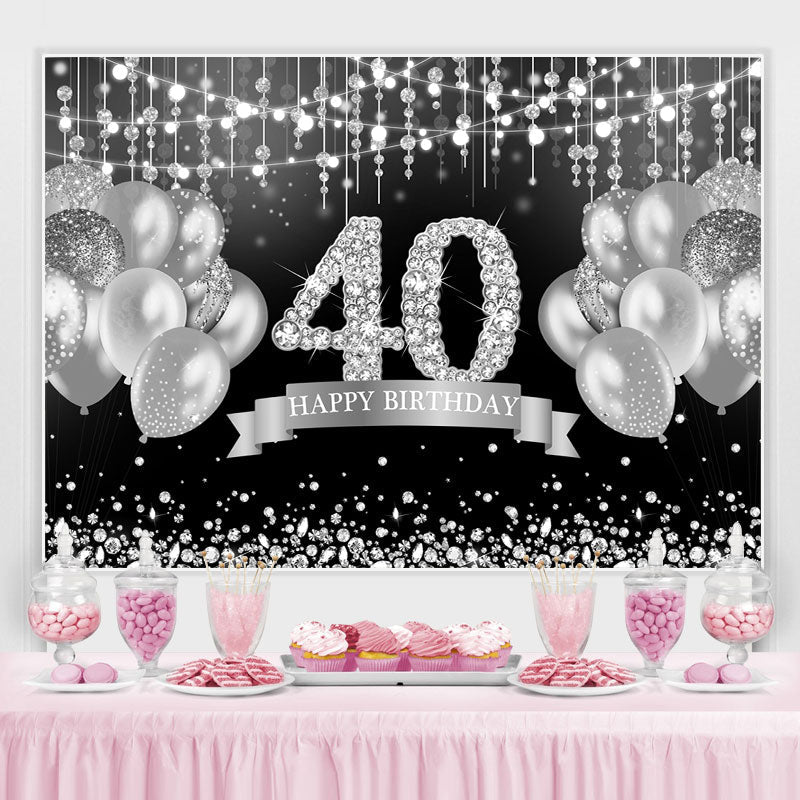 Lofaris Glitter Silver Balloon Happy 40Th Birthday Backdrop