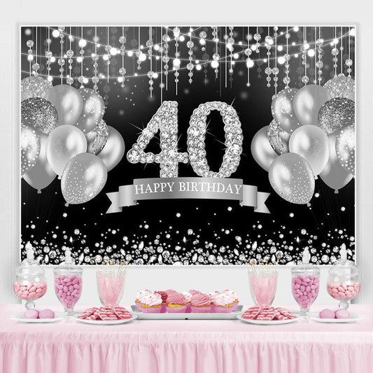 Lofaris Glitter Silver Balloon Happy 40Th Birthday Backdrop