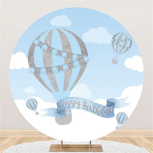 Lofaris Glitter Silver Blue Ariballoon Round Birthday Backdrop
