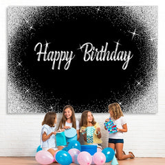 Lofaris Glitter Silver Dots and Black Happy Birthday Backdrop