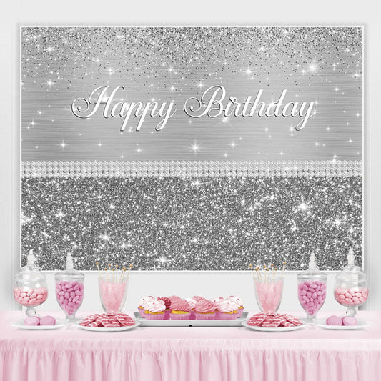 Lofaris Glitter Silver Happy Birthday Backdrop For Party Event