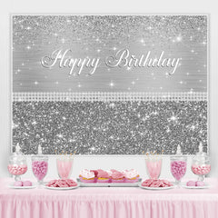 Lofaris Glitter Silver Happy Birthday Backdrop For Party Event