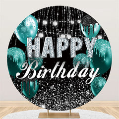 Lofaris Glitter Silver Balloons Happy Birthday Round Backdrop