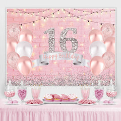 Lofaris Glitter Silver Girls Pink Balloon Birthday Backdrop