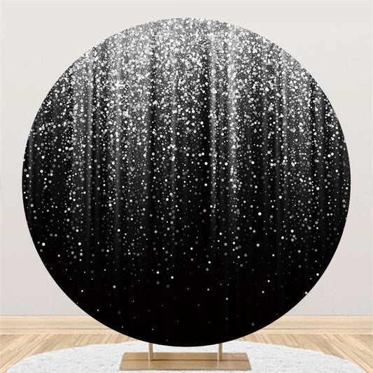 Lofaris Glitter Silvery Round Black Happy Birthday Backdrop