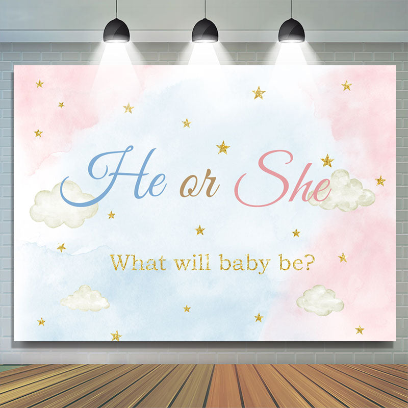 Lofaris Glitter Starry Cloud Watercolor Gender Reveal Backdrop