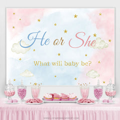 Lofaris Glitter Starry Cloud Watercolor Gender Reveal Backdrop