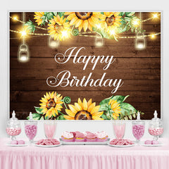 Lofaris Glitter Sunflowers And Wooden Happy Birthday Backdrop