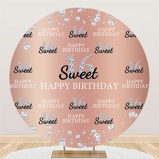 Lofaris Glitter Sweet 16 Pink Happy Birthday Circle Backdrop