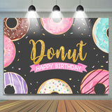 Load image into Gallery viewer, Lofaris Glitter Sweet Donut Black Happy Birthday Party Backdrop