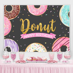 Lofaris Glitter Sweet Donut Black Happy Birthday Party Backdrop