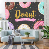 Load image into Gallery viewer, Lofaris Glitter Sweet Donut Black Happy Birthday Party Backdrop