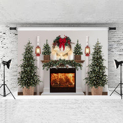Lofaris Glitter Tree And Fireplace White Christmas Backdrop