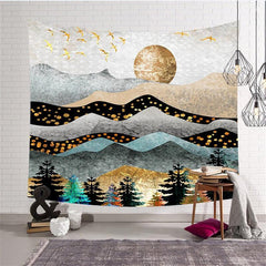 Lofaris Glitter Tree Mountain Abstract Landscape Wall Tapestry