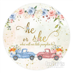 Lofaris Glitter Truck Pumpkin Floral Round Baby Shower Backdrop