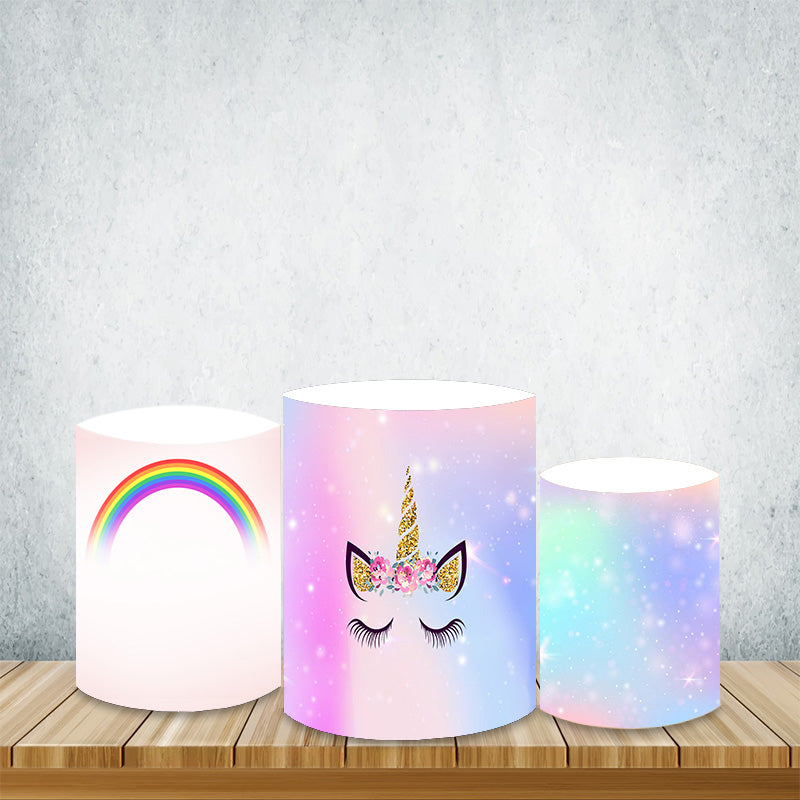 Lofaris Glitter Unicorn Pink Plinth Cover Rainbow Dreamy Theme Pillar Wrap