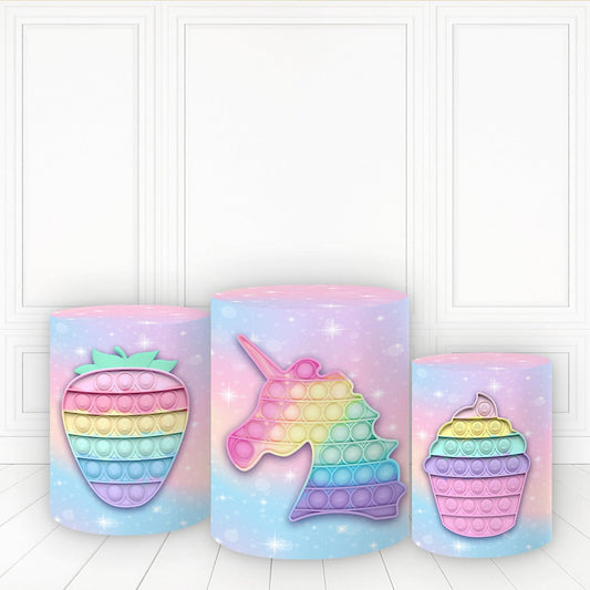 Lofaris Glitter Unicorn Pop It Theme Plinth Cover For Birthday Pillar Wrap