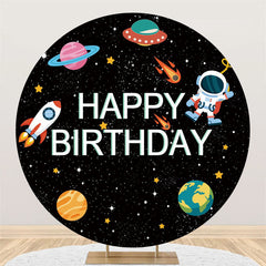 Lofaris Glitter Universe Astronaut Happy Birthday Round Backdrop