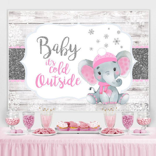 Lofaris Glitter White And Pink Elephant Baby Shower Backdrop