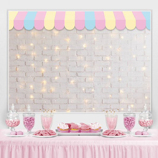 Lofaris Glitter White Bricks Awning Happy Birthday Backdrop