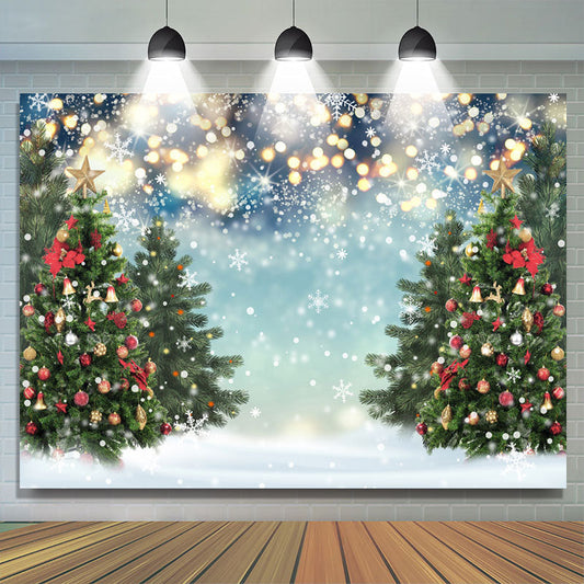 Lofaris Glitter White Winter With Christmas Trees Backdrop