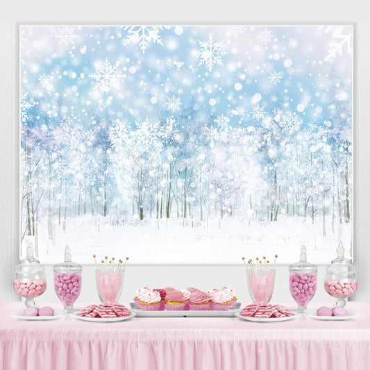 Lofaris Glittering Snowflakes White Woods Backdrop for Winter