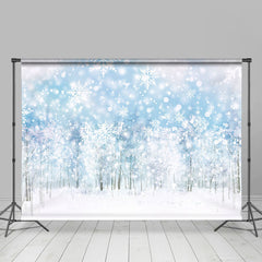 Lofaris Glittering Snowflakes White Woods Backdrop for Winter