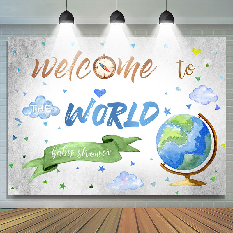 Lofaris Globe Welcome To World Backdrop Baby Shower