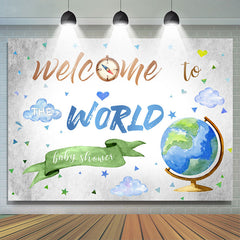 Lofaris Globe Welcome To World Backdrop Baby Shower