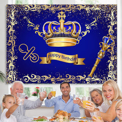 Lofaris Glod Brown And Navy Blue Crown Happy Birthday Backdrop
