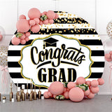 Load image into Gallery viewer, Lofaris Glod Glitter Black White Stripes Round Congrategrad Backdrop