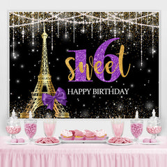 Lofaris Glod Tower Happy Birthday Sweet 16 Glitter Bokeh Backdrop for Party